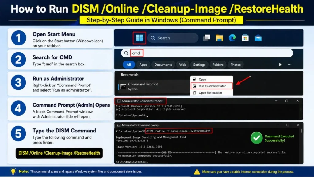 How to run DISM /Online /Cleanup-image /RestoreHealth