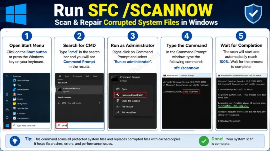 Scan & Repair courrupted system files in windows