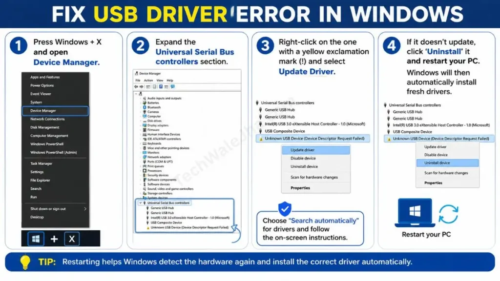 fix USB Driver error in Windows
