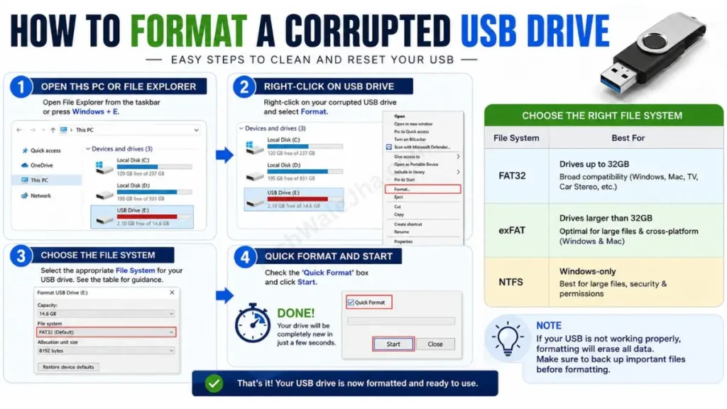 how to format a corrupted USB Drive