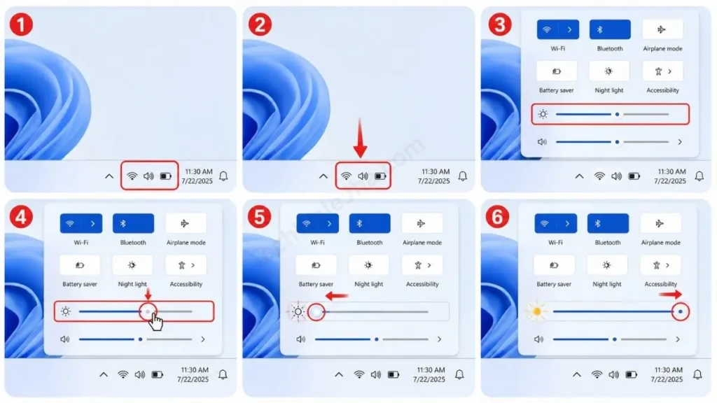 Change Brightness in Windows 11 Using the Quick Settings Panel