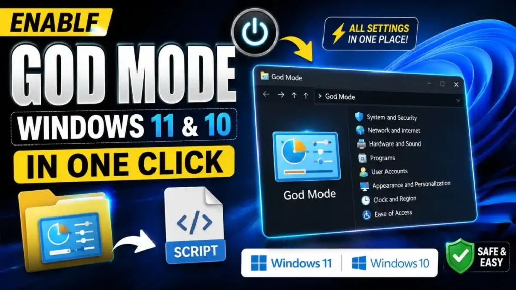 Enable God Mode Windows 11 & 10 in One Click Folder Script