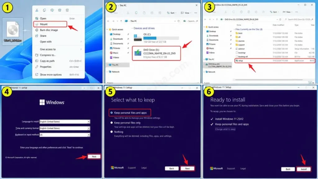 How to Update Windows 11 with Mounting and Running Setup.exe