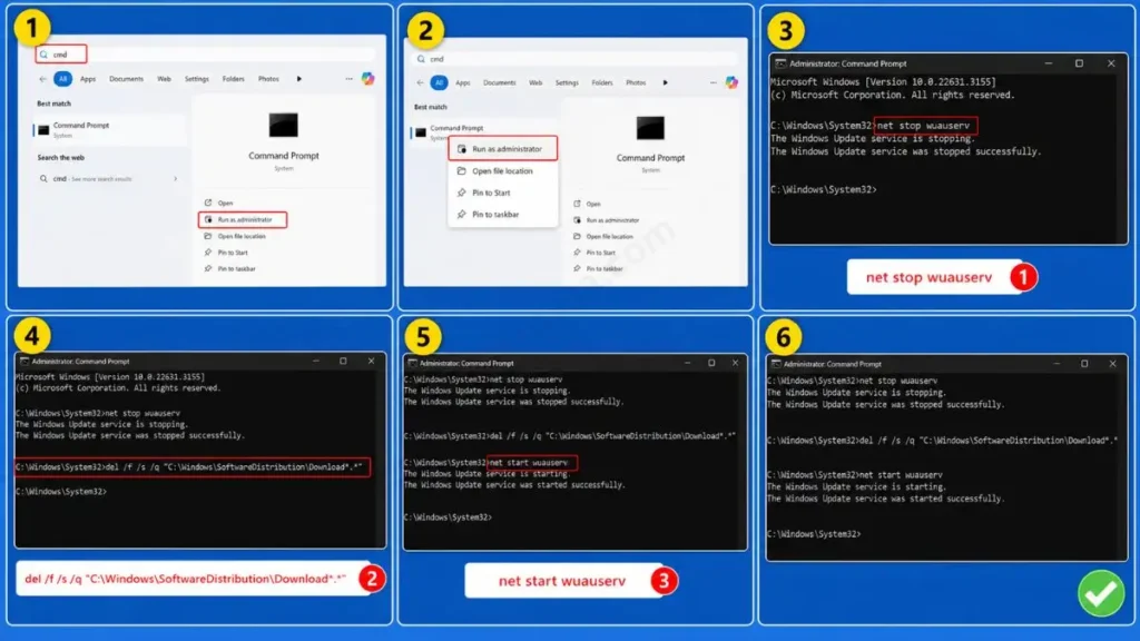 How to clear windows Update Cache Using Command Prompt