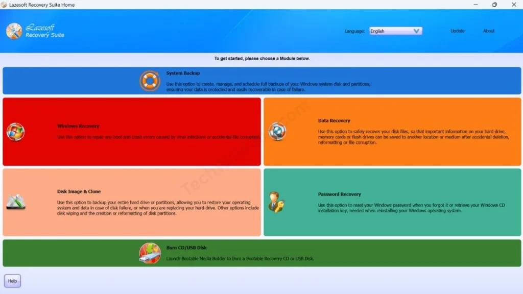 Lazesoft website main interface