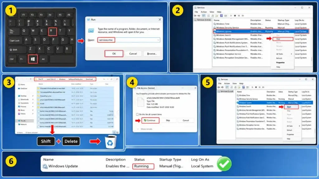 Manually Delete Windows Update Cache via the SoftwareDistribution Folder