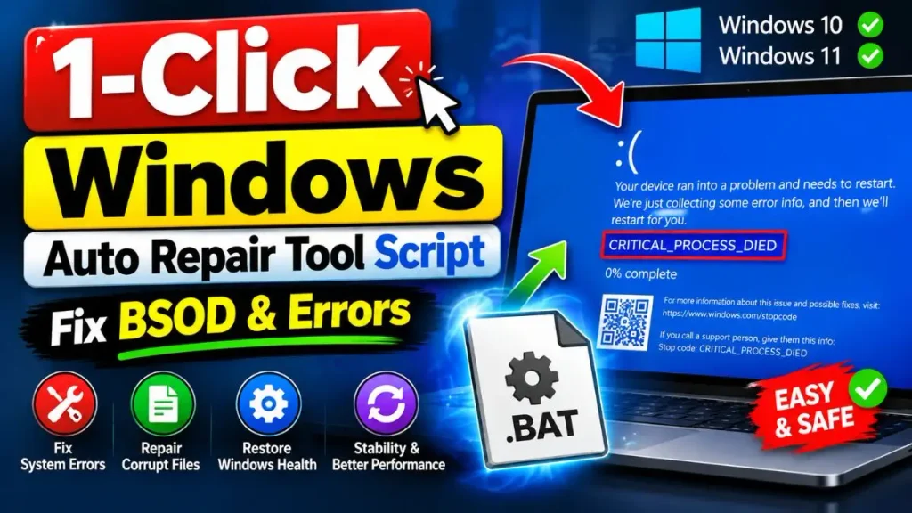 1-Click Windows Auto Repair Tool Script: Fix BSOD & Errors