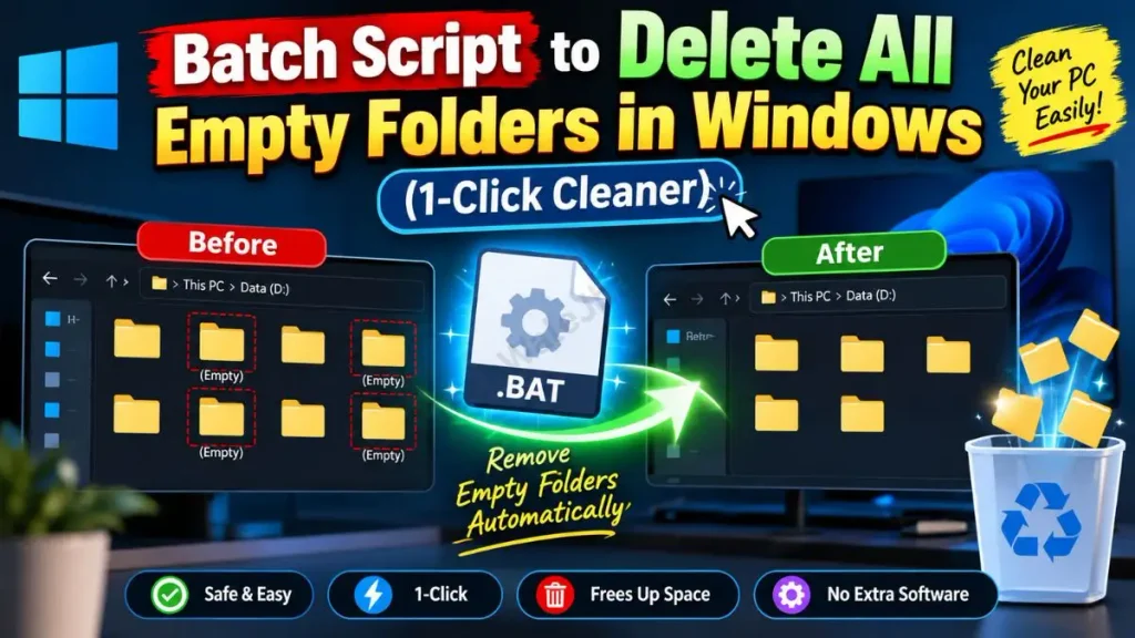 Batch Script to Delete All Empty Folders in Windows (1-Click Cleaner)