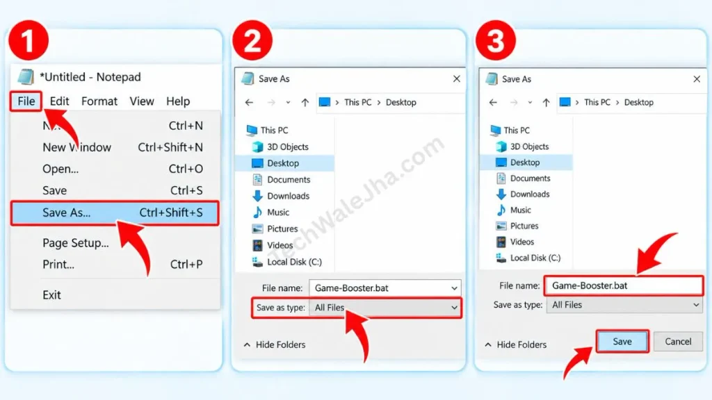 Create the Game Booster Script Manually bat file