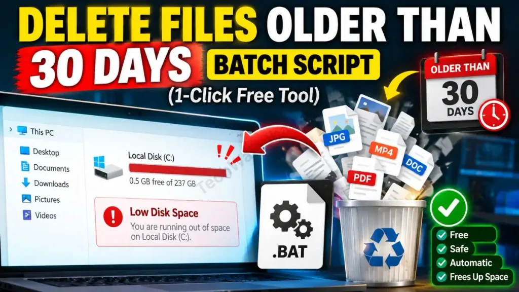 Delete Files Older Than 30 Days Batch Script (1-Click)