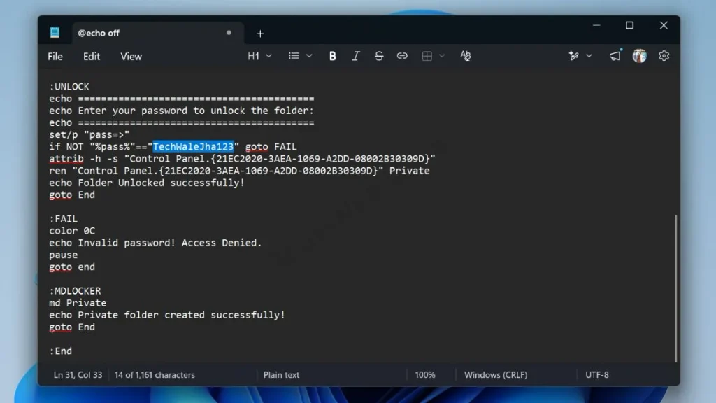Folder Locker Batch Script Change Password