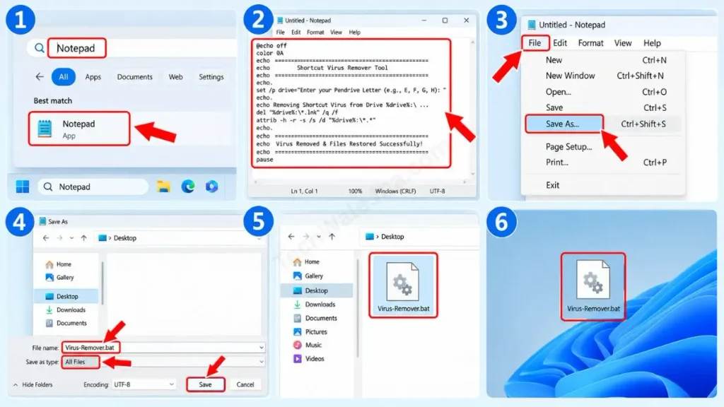 Manually Create the Shortcut Virus Remover Script
