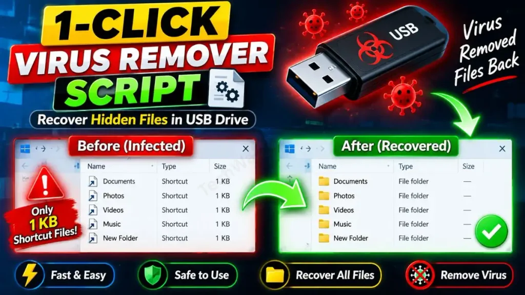 1-Click Shortcut Virus Remover Script (Fix Pendrive)