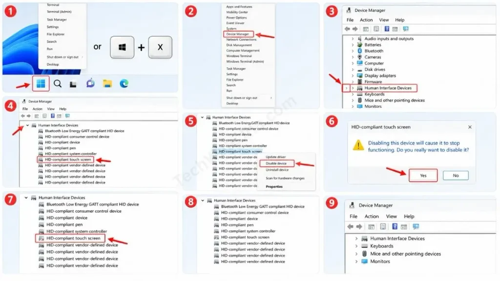 Step-by-Step infographic guide How to Disable the Touch Screen on Windows 11