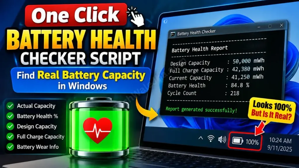 1-Click Laptop Battery Health Checker Script (Windows)